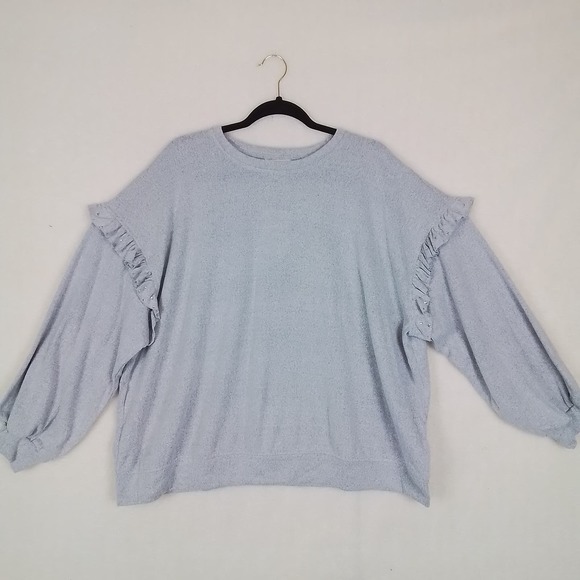 Como Blu Soft Oversized Knit Top Sweater Size 2X Gray w/ Ruffle & Rhinestones - Picture 3 of 11